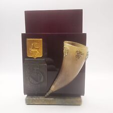 USSR 60s Rare Vintage Document Holder,Natural Horn,Bronze,Bakelite,Marble 307g picture