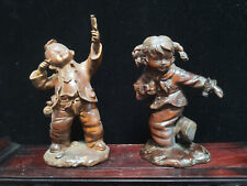 13cm pair decor natural boxwood carved Boys and Girls play Exquisite statue gift picture