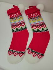 2 Vintage 1983 Hallmark Knit Christmas Stockings Red  Angels Green Hearts pompom picture