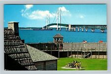 Fort Michilimackinac Canon Bridge Barge, Mackinaw City Michigan Vintage Postcard picture