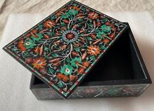 Rectangle Black Marble Jewelry Box Semi Precious Stone Inlay Work Giftable Box picture