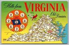 Hello Virginia Old Dominion State Flag Richmond Capitol Cardinal Bird Postcard picture