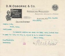 U.S. D.M. Osborne & Co. Auburn N.Y. Illustrated 1901 Payment Letter Ref 40309 picture