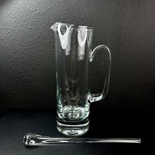 Vintage Blown Art Glass Cocktail Pitcher w Stirrer Barware Modern Party 12” MCM picture