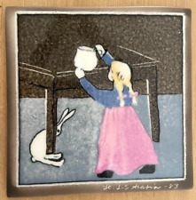 VTG Arabia Finland Heljä Liukko-Sundström Ceramic Art Tile Rabbit, Child, in Box picture