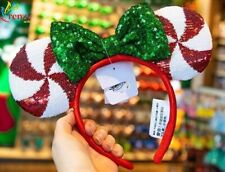 Green Bow Minnie Ears Lollipop Sequins Disney Parks Candy Cane Cutie Headband picture