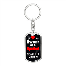Scarlett Macaw Bird Stainless Steel or 18k Gold Premium Swivel Dog Tag Keychain picture