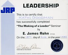 Jim Rohn ~ Signed Autographed 1985 Leadership Certificate Signature ~ JSA COA picture