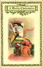 An Angel Visits Mary, A Merry Christmas Greetings Postcard picture