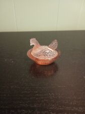 Vintage Miniature Hen on Nest Pink Glass Salt Cellar picture