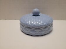 Vintage Hand Painted Ceramic Covered Trinket Dish - Jewelry Dish - Baby Blue picture