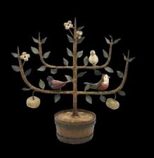 Vintage Italian Tole Metal Espaliered Hand Paint Apple Tree With Birds picture