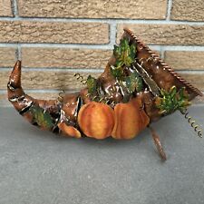 Metal Cornucopia Autumn Horn Of Plenty Basket With Leaves/pumpkins Tea Light picture