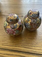 Vintage Set Of Mini Ginger Jar Chinese Porcelain Floral And Gold Hand Painted picture