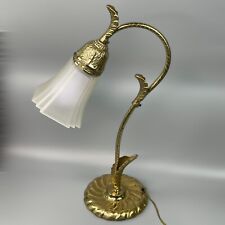 Vintage Brass Art Nouveau Base Meets Art Deco Shade Lamp 18” Tall picture