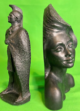 Hawaiian Black Lava Carved Woman & King Kamehameha statues/bookends picture