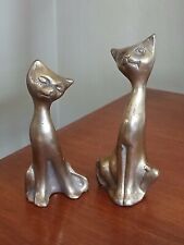 Vintage Pair Of Brass Kitty Cats Mid Century Modern Figurines Decor picture
