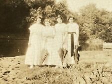 T8 RPPC Photo Postcard Lovely Group Beautiful Women Glowing White Dress Parasol picture
