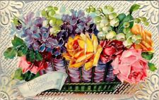 vintage postcard- A Happy Birthday basket of flowers embossed unposted picture