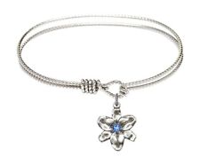 Silver Tone September Birthstone Chastity Flower Bangle Bracelet, 7 1/4 Inch picture