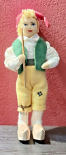 Vintage Charlotte Weilbull Boy Doll Akarp Sweden Wood Shoes, Red Hat Green Vest  picture