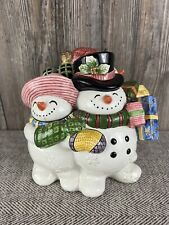 Vintage FITZ AND FLOYED Snowman Family With Christmas Presents Cookie Jar ~1995 picture