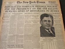 1940 JUNE 28 NEW YORK TIMES - REPUBLICANS NOMINATE WENDELL WILKIE - NT 5536 picture