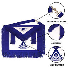 MASONIC REVIVAL PAST MASTER APRON-100% LAMBSKIN BLUE WITH FRINGE HAND MADE picture