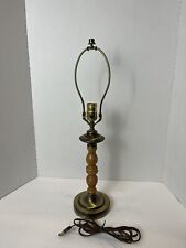 Vintage Brass  And Wood Leviton Table Lamp 22” Candlestick Design picture
