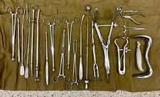 Vintage Lot Obsolete Military Medical Surgical Instruments Tools w/ Canvas Pouch picture