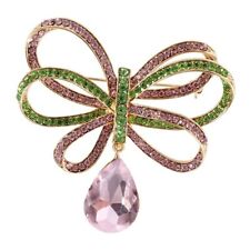 Pink and Green Crystal Bow Teardrop Brooch picture