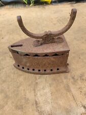 Vintage Brass Coal Clothing Press Iron With Wooden Handle picture