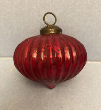 VINTAGE KUGEL Styled Red Ribbed Teardrop Mercury Glass Christmas Ornament, 3.5” picture