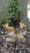 Italian Mid Century Vintage Hand Painted Majolica Leopard Cub Statues HTF  picture