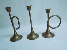 Vintage Silvestri Solid Brass Candle Holder set of 3 Horns Made in Hong Kong picture