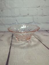 Vintage Jeanette Pink Depression Glass Swirl Bowl 3 Feet Scalloped Edge 5.5
