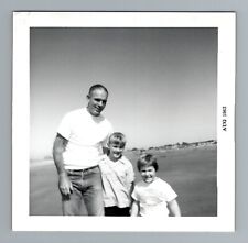 Vintage 1960s Beach Photo 3.5x3.5 Black and White Family Snapshot picture