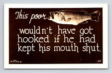 c1939 RPPC Fish Shouldv'e Kept His Mouth Shut Funny Humor Fishing Postcard picture