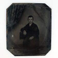 Smoky Room Photographer's Chair Tintype c1870 Antique 1/6 Plate Boy Photo H916 picture