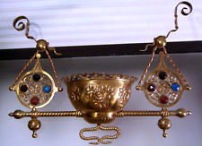 Antique Victorian Gothic Hanging Parlor Oil Lamp Part Ornate Jeweled Brass Frame picture