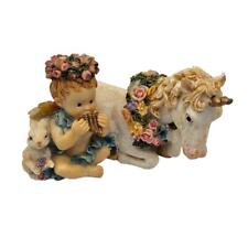 Vintage 1990s Hand Painted Resin Unicorn Figurine w/ Cherub Baby Whimsical picture