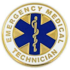 EMT FIRE EMERGENCY MEDICAL TECHNICIAN GOLD BLUE STAR OF LIFE  CADUCEUS BADGE PIN picture
