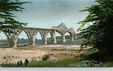 Marshfield OR Coos Bay Bridge Highway 101 Union Oil 76 Ad Vtg Postcard View 1939 picture
