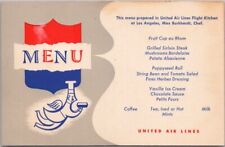 c1950s UNITED AIR LINES Menu Card Postcard Los Angeles / Chef Max Burkhardt picture