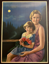 1920s Calendar Sales Sample Print. Mother daughter Moonlight 15 x 20 Rich Colors picture