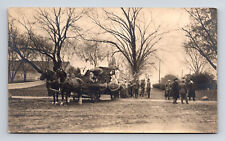 RPPC Several Men Gathered Around Large Two Horse Drawn Parade Float Postcard picture