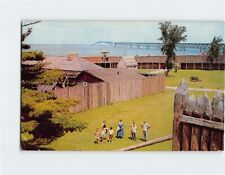 Postcard Palisade Construction Fort Michilimackinac Mackinaw CIty Michigan USA picture
