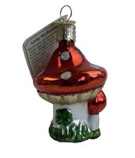 Retired Old World Christmas Lucky Mushroom Glass Glitter Ornament W Tag Small 3