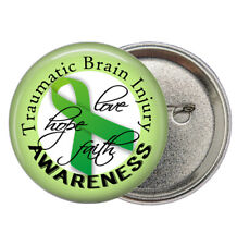Lot of 10 Green Ribbon TBI Traumatic Brain Injury Pinback Button Pins 1.25