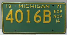 Vintage 1971 Michigan Mint Green and Yellow License Plate 4016B Exp Nov 14 picture